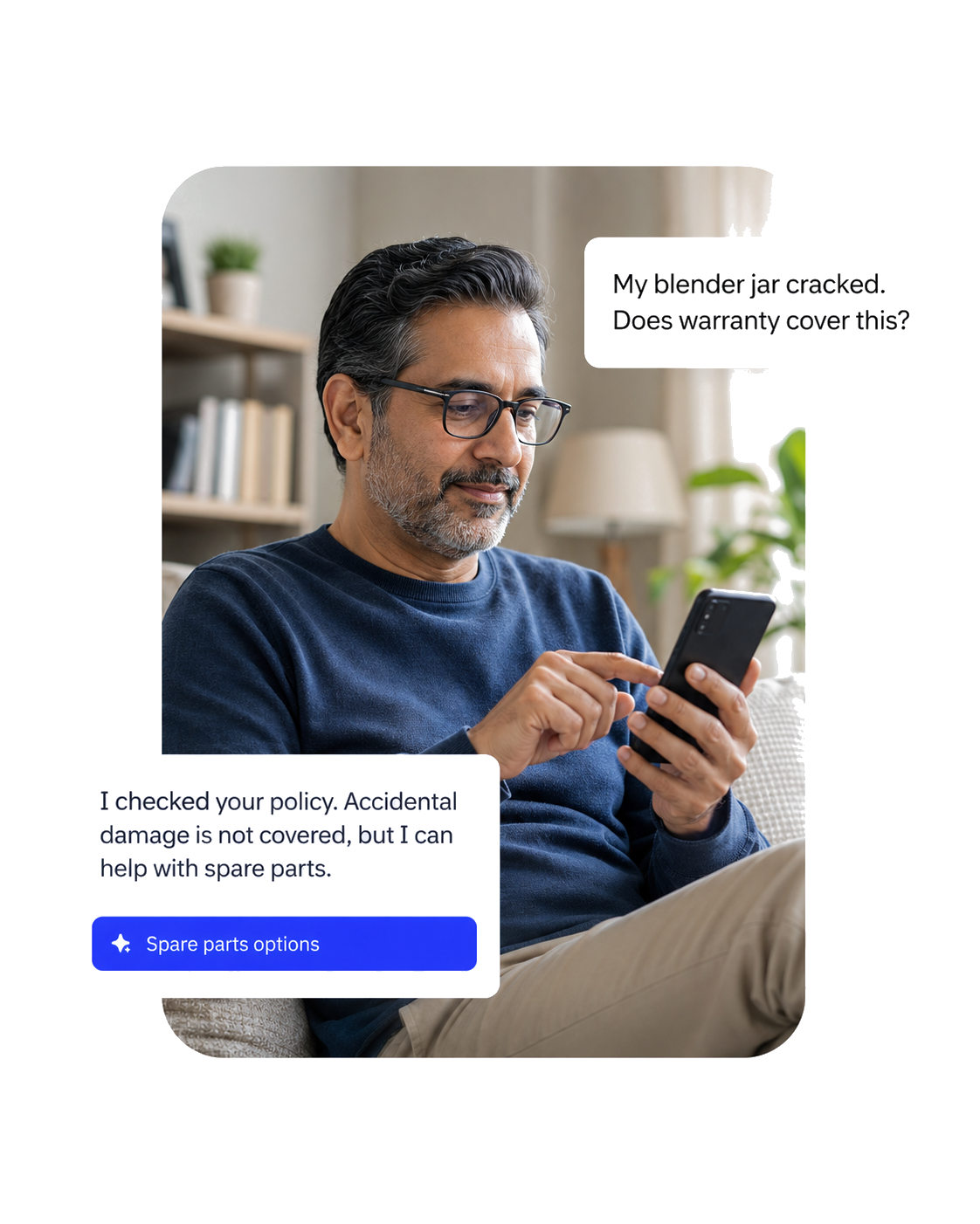 Customer using Dyrect AI warranty support on phone